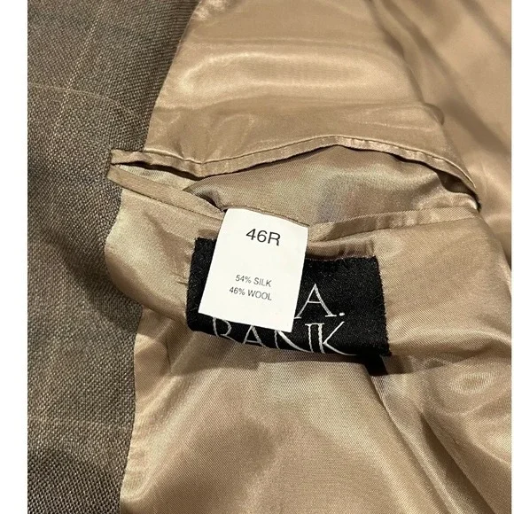 NWT Jos. A. Bank‎ Men's 46R Brown Silk Wool Plaid 2-Button Executive Jacket